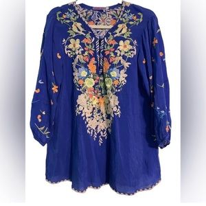 Johnny Was Size Large Embroidered Blue Blouse